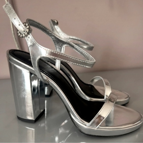 Maje Silver Platform Sandals with Bejewelled Clasps - 38 - Picture 2 of 13